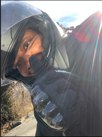 Jameshia Gross on motorcycle